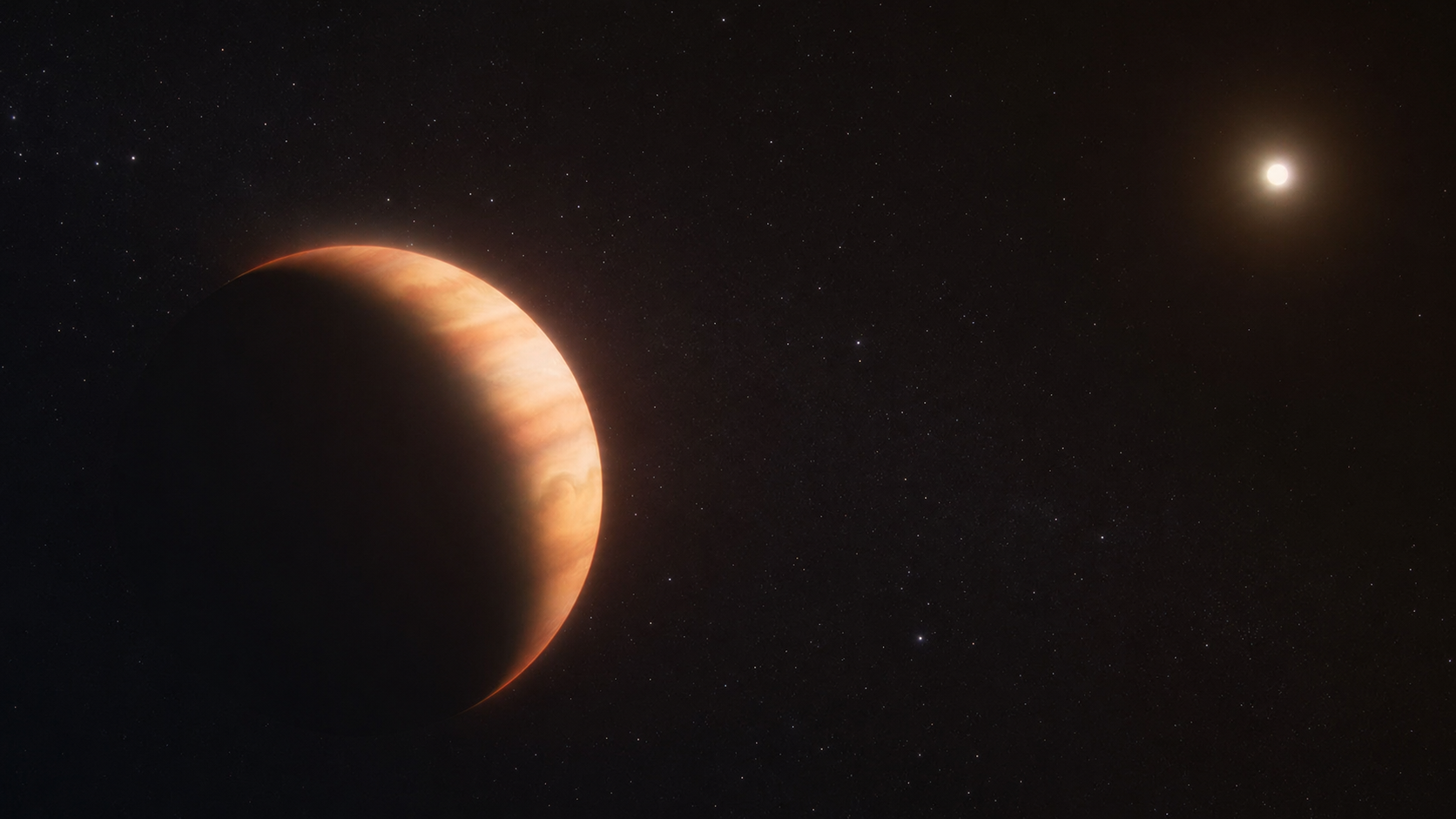 Representación artística del exoplaneta gigante WD 1856 b orbitando una pequeña estrella enana blanca.